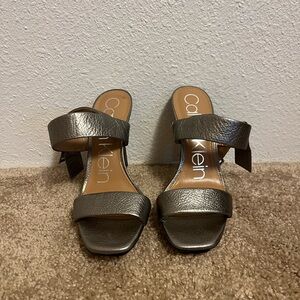 Calvin Klein Silver Heels Medium Height Elegance